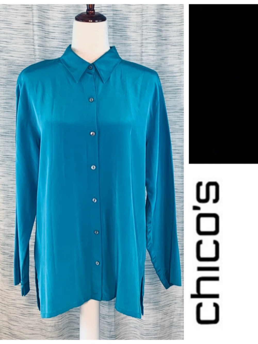Chico's Teal-Blue Button-Front Long Sleeve Shirt